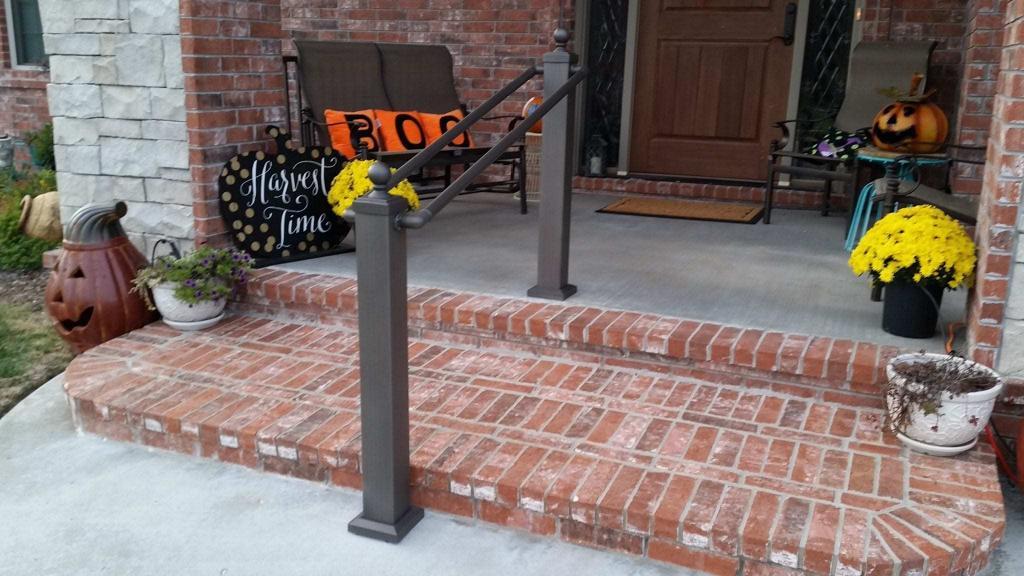 Railing on Residential Porch, Autumn Decor