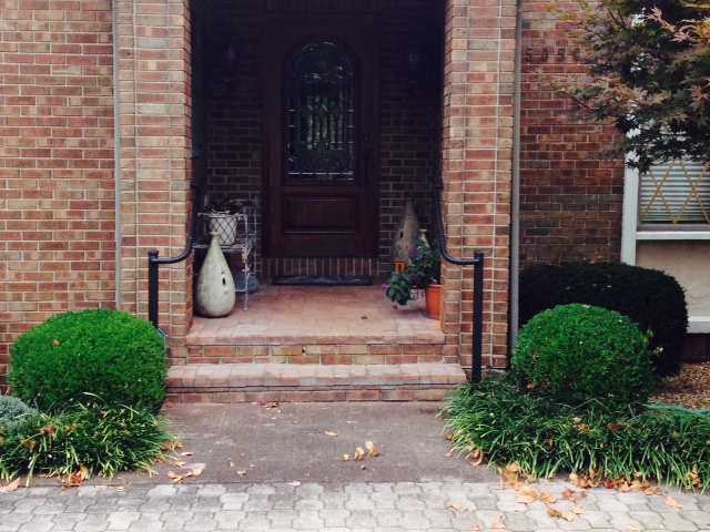 Aluminum handrails on either side of entryway to home